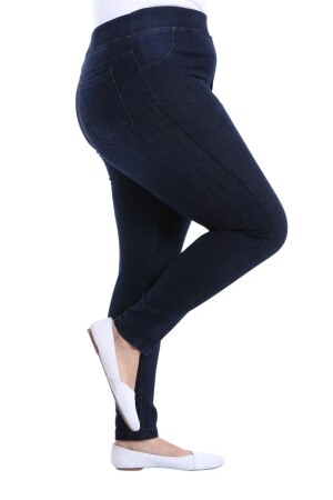 Damen-Jeanshose, vollständiger Lycra-elastischer Bund, hohe Taille, große/kleine Größe – K. Navy blau - 1