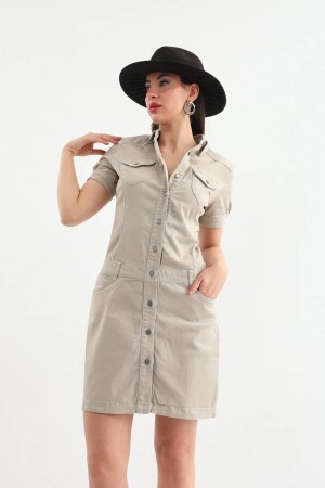 Damen-Jeanskleid mit Knöpfen in Beige - 7