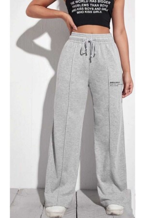 Damen-Jogginghose mit zwei Fäden in Grau, elastischer Taille, lockerem, weitem Bein, brillant bedruckt - 1