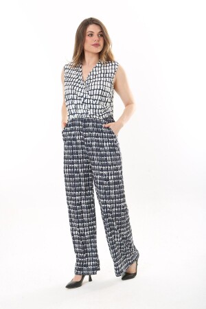 Damen-Jumpsuit in Marineblau mit Wickelkragen, weitem Bein und elastischer Taille, große Größe, 65N37635 - 1