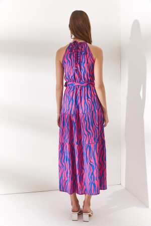 Damen-Kleid aus gewebtem Viscon in Zebra-Fuchsia mit Neckholder und Gürtel ELB-19001548 - 6