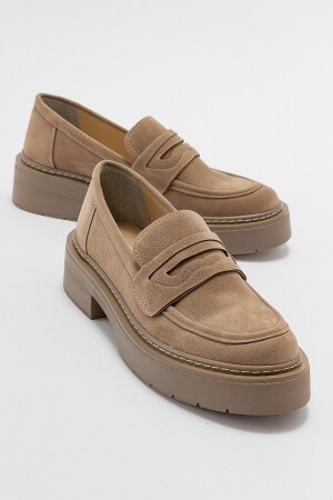 Damen-Loafer aus dunkelbeigem Wildleder - 1