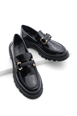 Damen-Loafer mit hoher Sohle und Schnalle, Freizeitschuhe, Kinles, Schwarz - 1