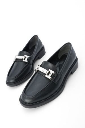 Damen-Loafer mit Steinschnalle, Freizeitschuhe, Hosre, Schwarz - 1