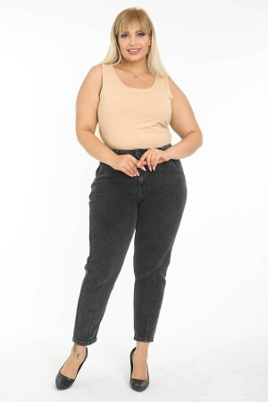 Damen-Mom-Jeans aus geräuchertem Lycra in Übergröße mit Plissee C600 - 1