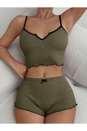 Damen-Nachthemd-Set in Khaki-Farbe mit Camisole und Shorts - 1