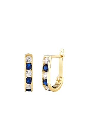 Damen-Ohrringe aus 14 Karat Gold, minimalistischer Zirkonstein, blaue moderne Goldohrringe, 13 mm - 2