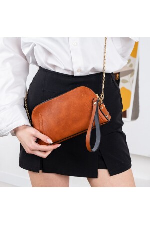 Damen-Portfolio-Clutch aus PU-Leder – Handtasche mit Handgelenkschlaufe – Umhängetasche mit Kettenriemen - 3