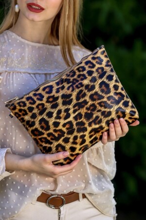 Damen-Portfolio-Clutch-Handtasche mit Leopardenmuster - 1