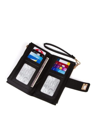Damen-Portfolio-Geldbörse „Venesia“ aus schwarzem Papier mit Münzfach, verschließbarem Handgelenkschlaufe und Kartenetui ADL52024 - 6