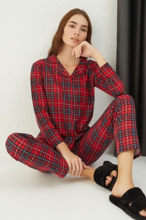 Damen-Pyjama-Set aus Baumwolle mit Knöpfen - 1