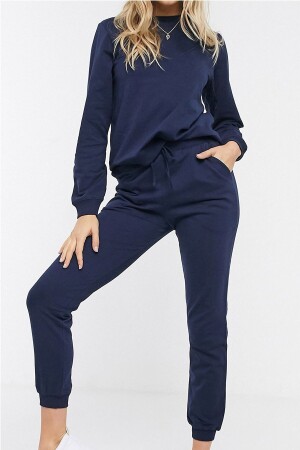 Damen-Pyjama-Set aus marineblauer Baumwolle - 1