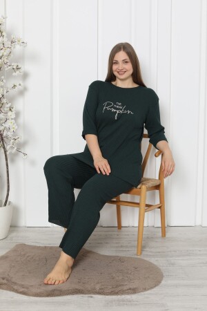 Damen-Pyjama-Set in Übergröße, Kürbis-Khaki - 1