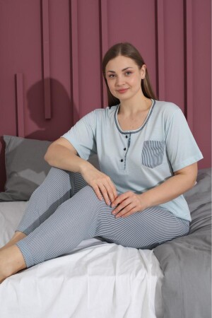 Damen-Pyjama-Set – Pyjama-Set in Übergröße – Bambusstoff – geknöpfter Rundhalsausschnitt – kurze Ärmel - 1