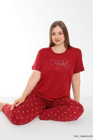 Damen-Pyjama-Set, Übergröße, kurzärmelig, Rundhalsausschnitt, Milan-Stoff - 1