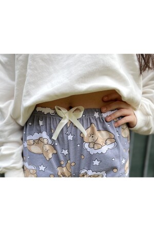 Damen-Pyjamahose aus Baumwolle mit Muster, Jogginghose, grauer Teddybär mit Schleife. RotationDrucken. ohne Tasche. Untere - 8