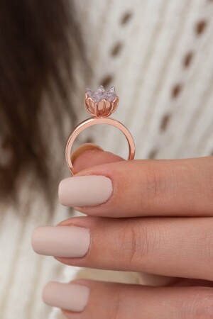 Damen-Ring aus 925er-Sterlingsilber, rosévergoldet, mit weißem Stein, Lotusblume, Modell PP4808 - 3