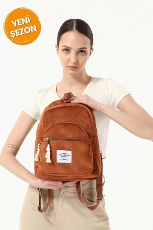 Damen-Rucksack der neuen Saison, Komfortmodell, Samt, schnurgebunden, mit zwei Fächern, Vordertasche, Schule, Sport, Reisen, Rucksack-Stil. Super praktischer, günstiger Teenager-Rucksack - 2