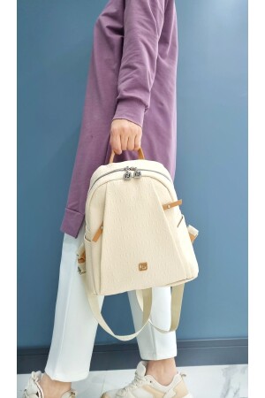 Damen-Rucksack mit 9 cremefarbenen Fächern und geprägtem Aufdruck 4040TM4040 - 7