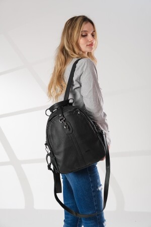 Damen-Rucksack und Umhängetasche aus weichem Leder 2134 Schwarz - 2