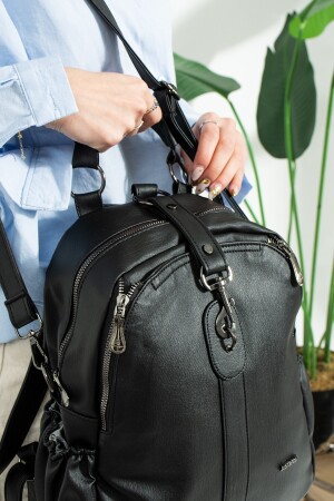 Damen-Rucksack und Umhängetasche aus weichem Leder 2134 Schwarz - 5