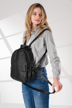 Damen-Rucksack und Umhängetasche aus weichem Leder 2134 Schwarz - 7