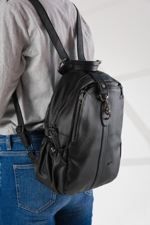 Damen-Rucksack und Umhängetasche aus weichem Leder 2134 Schwarz - 8