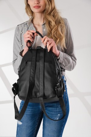 Damen-Rucksack und Umhängetasche aus weichem Leder 2134 Schwarz - 9