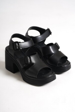 Damen-Sandalen mit dickem Plateau-Absatz und doppeltem Riemen - 1