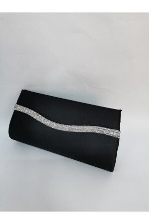 Damen Satin Black Stone Abendkleid Clutch Portfolio Handtasche Hochzeit Verlobungstasche - 6