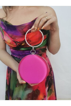 Damen Satin Fuchsia Round Evening Dress Clutch Portfolio Bag 5259 - 1