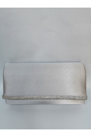 Damen Satin Stoned Silver Abendkleid Clutch Portfolio Handtasche Hochzeit Verlobungstasche - 5