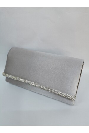 Damen Satin Stoned Silver Abendkleid Clutch Portfolio Handtasche Hochzeit Verlobungstasche - 6