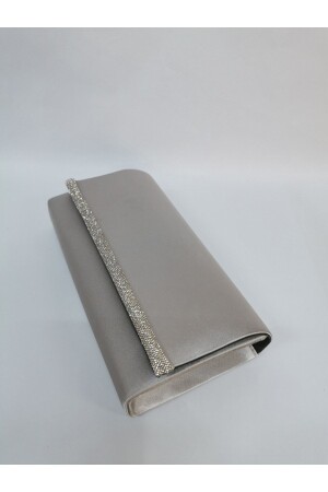 Damen Satin Stoned Silver Abendkleid Clutch Portfolio Handtasche Hochzeit Verlobungstasche - 7