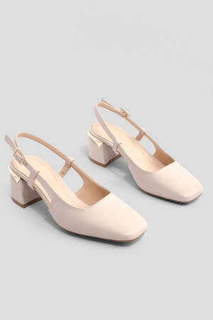 Damen-Schuhe mit dickem Absatz und offenem Riemen hinten, klassische Schuhe mit Absatz von Likay EKRU - Marjin