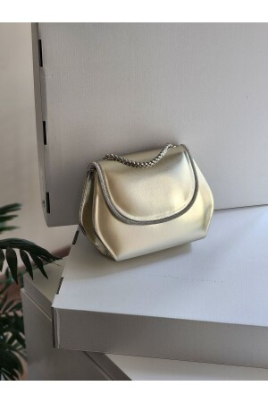 Damen-Schultertasche aus goldglänzendem Leder mit Steinmotiv MB000489 - 2