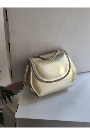 Damen-Schultertasche aus goldglänzendem Leder mit Steinmotiv MB000489 - 4