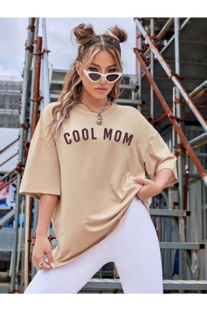 Damen-Schwangerschafts-T-Shirt mit Aufdruck „Cool Mom“ in Beige MARECASHTYC00729196041 - 8