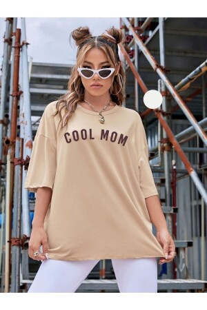 Damen-Schwangerschafts-T-Shirt mit Aufdruck „Cool Mom“ in Beige MARECASHTYC00729196041 - 9