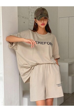 Damen-Set mit bedruckten Oversize-Shorts mit Nerzsohle TS-THEREFOREFMNTKM - 3