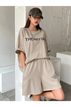 Damen-Set mit bedruckten Oversize-Shorts mit Nerzsohle TS-THEREFOREFMNTKM - 5