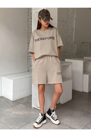 Damen-Set mit bedruckten Oversize-Shorts mit Nerzsohle TS-THEREFOREFMNTKM - 7