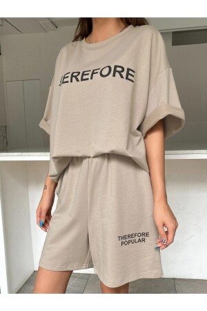 Damen-Set mit bedruckten Oversize-Shorts mit Nerzsohle TS-THEREFOREFMNTKM - 8