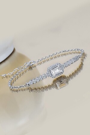 Damen-Silberarmband mit weißem Diamant-Modell und Baguette-Stein - 1