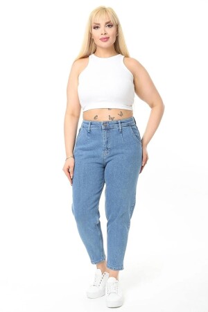 Damen-Snow-Washing-Lycra-Plissee-Mom-Jeans-Denimhose in Übergröße C600 - 1