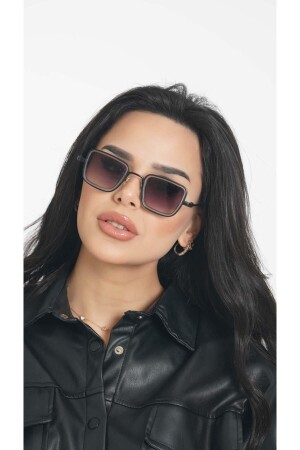 Damen-Sonnenbrille, rechteckiges Design, extrem langlebig, schwarzer Metallrahmen, schwarzes Glas, YW-2023A - 2