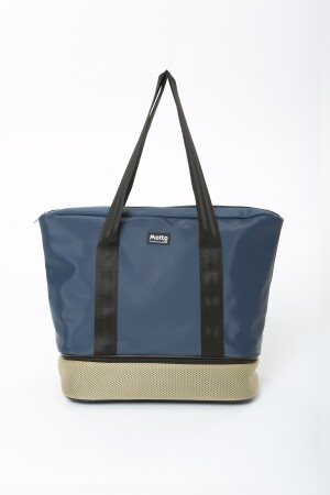 Damen-Sport- und Reisetasche aus marineblau-beigem Polyestergewebe mit Reißverschluss, Schultergurt und Schuhfach MTBGWMSPOR - 2