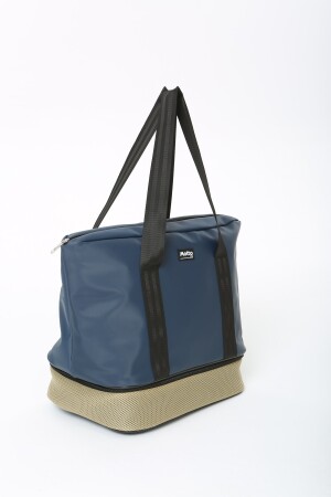 Damen-Sport- und Reisetasche aus marineblau-beigem Polyestergewebe mit Reißverschluss, Schultergurt und Schuhfach MTBGWMSPOR - 3