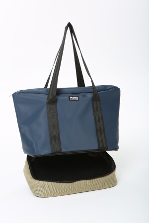 Damen-Sport- und Reisetasche aus marineblau-beigem Polyestergewebe mit Reißverschluss, Schultergurt und Schuhfach MTBGWMSPOR - 4