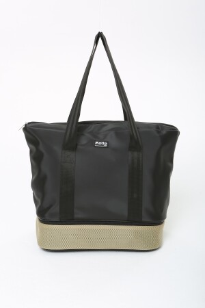 Damen-Sport- und Reisetasche aus schwarzem beigem Polyestergewebe mit Reißverschluss, Schultergurt und Schuhfach MTBGWMSPOR - 2